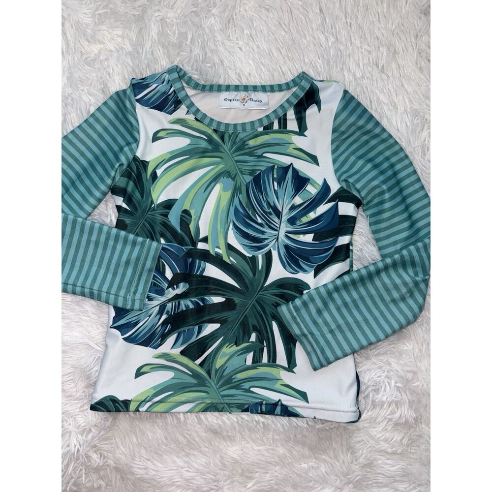 Oopsie Daisy Girls Sz. 5 Tropical Green Leaf Rashguard. Cute *Nt Desc**